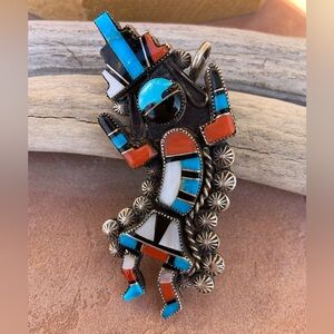 Vintage * Zuni * Rainbow Man * Turquoise Coral Jet Mother of Pearl * Pendant Pin